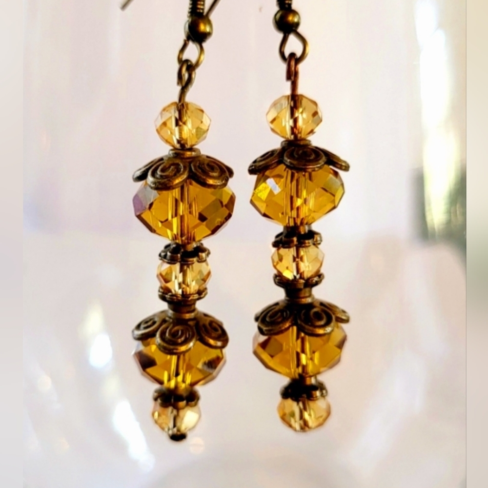Vintage faceted glass boho earrings handcrafted